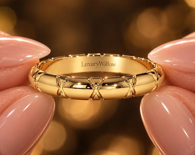 Solid Gold X Pattern Wedding Band, Criss Cross Gold Ring, Minimalist Wedding Ring, 10K 14K 18K Gold Band, Anniversary Ring Gift