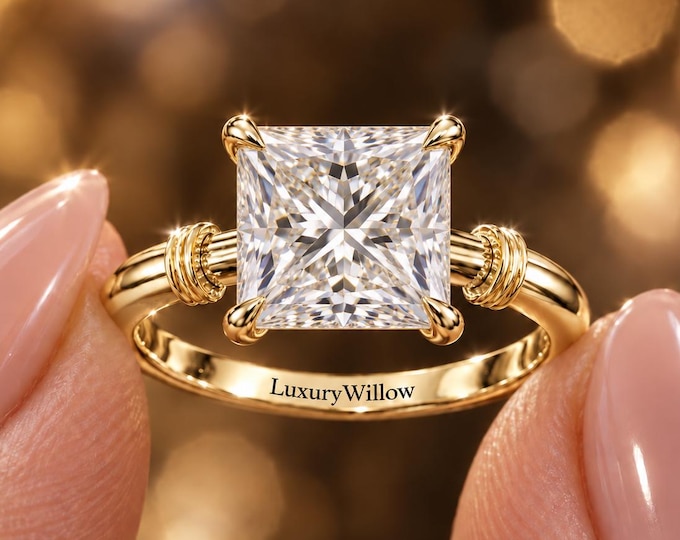 3 CT Princess Cut Lab Grown Diamond Ring, Square Diamond Engagement Ring, Solitaire Gold Ring, Proposal Ring, Anniversary Gift for Her