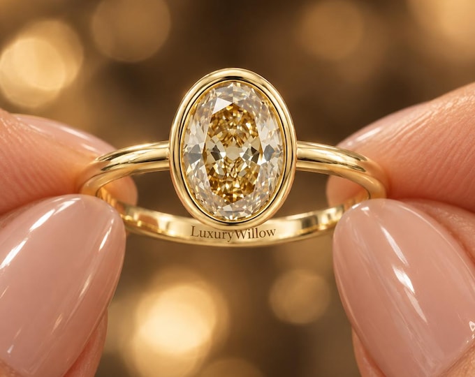 2.50 CT Oval Lab Grown Diamond Ring, Bezel Set Oval Engagement Ring, Solitaire Diamond Ring, Solid Gold Wedding Ring, Anniversary Gift