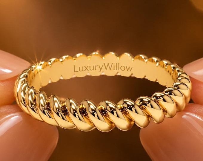 3mm Solid 14K Gold Twisted Rope Ring, Minimalist Stackable Band, Everyday Wear