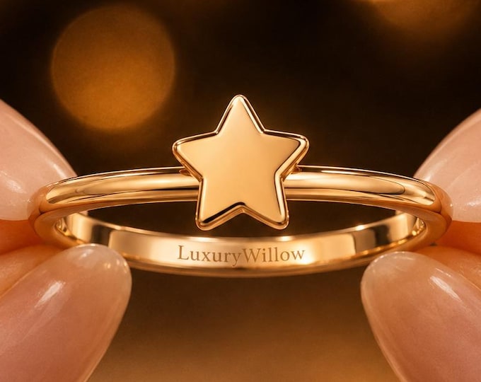 Minimalist Star Ring, 925 Sterling Silver or Solid Gold, Dainty Celestial Ring, Yellow Rose White Gold, Tiny Star Gift for Her