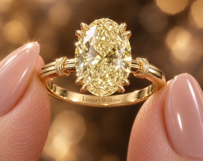 3 CT Oval Yellow Diamond Ring, Lab Grown Diamond Engagement Ring, Oval Solitaire Ring, Yellow Gold Proposal Ring, Anniversary Gift