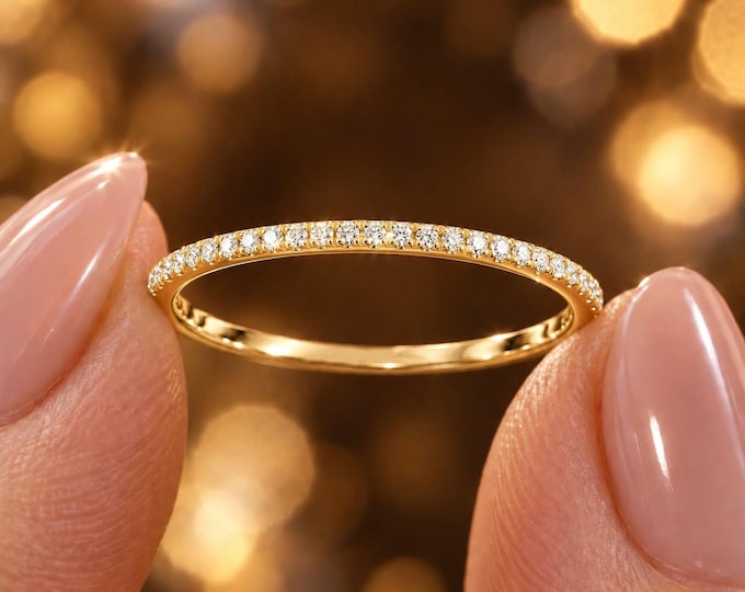 14K Gold Lab Grown Diamond Eternity Band | 1.3mm Thin Stackable Ring