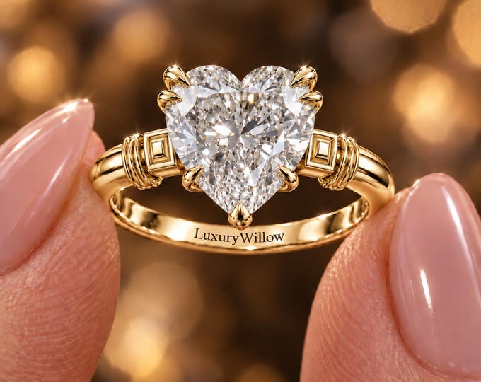 2.5 CT Heart Shaped Lab Grown Diamond Ring, Heart Engagement Ring, Solitaire Diamond Ring, Solid Gold Proposal Ring, Anniversary Gift