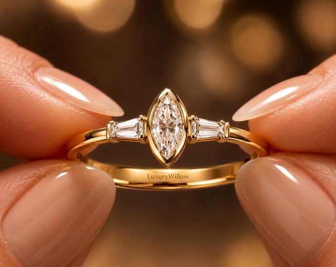 2.00 CT Marquise Lab-Grown Diamond Three Stone Gold Ring | VVS–VVS1 Clarity | D–E Color | 18K Gold