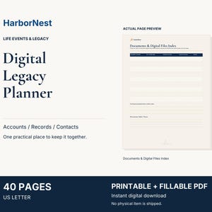 Digitaler Nachlassplaner, 40-seitiger Online-Kontoorganisator, druckbare und ausfüllbare PDF-Datei