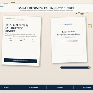 Small Business Emergency Binder, 60-Page Continuity Planner, Printable Fillable PDF