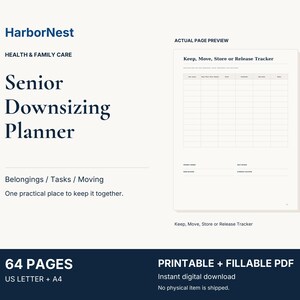 Planner voor het verkleinen van de woning voor senioren, verhuismap voor begeleid wonen, verhuischecklist voor ouder wordende ouders, printbaar en invulbaar PDF-bestand