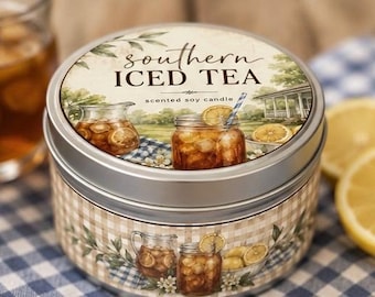 Vela de soja com aroma de chá gelado do sul dos EUA | Vela de chá doce com limão | Vela estilo fazenda | Vela de verão | Vela de cera de soja feita à mão | Presente para amantes de chá
