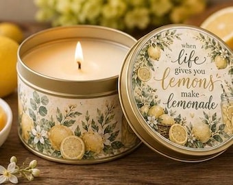 Vela de soja con aroma a crema de limón / Cuando la vida te da limones, haz limonada / Vela vertida a mano