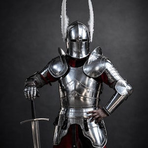 Middeleeuwse Barbuta ridderhelm en volledig harnas | Draagbaar stalen kruisvaardersharnas | LARP cosplaykostuum | Renaissance cadeau