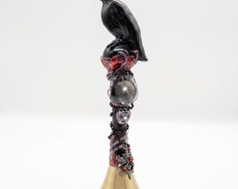 Handmade Raven Ritual Bell, Gothic Witch Decor, Crystal Altar Bell, Dark Academia Decor, Raven Gift, Fantasy Home Decor