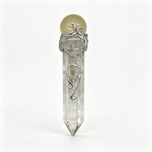 Handmade Clear Quartz Crystal Wand with Serpentine Sphere | Crystal Healing Wand | Witch Altar Decor | Spiritual Gift image 1