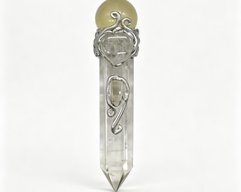 Varita de cristal de cuarzo transparente hecha a mano con esfera serpentina / Varita de sanación con cristales / Decoración para altar de bruja / Regalo espiritual
