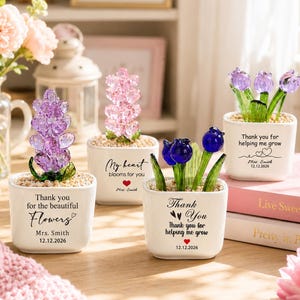 Personalized Teacher Succulent Planter, Custom Glass Flower Pot Gift, Thanks Teacher Appreciation Decor, Crystal Plant Ornament, Desk Gift