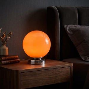Retro Globe Table Lamp, Table lampe, Giftful night-lighting, Orange Glass Ball Bedside Light, Mid Century Modern Lamp, 70s Amber Glow
