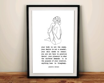 Body Positive Art Print, Inspirational Poem for Empowerment, One Line Woman Body Art