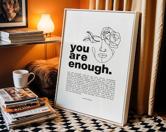 You Are Enough Print | Self Love Wall Art | Minimalist Affirmation One Line Poster