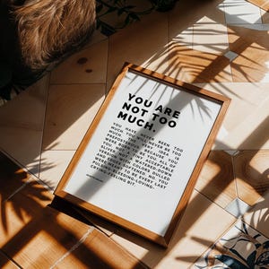 Väggkonsttryck "Du är inte för mycket" | Stärkande minimalistisk typografi och djärv självkärleksdekor | Självförtroendebekräftelse för läkning bild 10