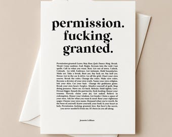 Permission F*Cking Granted Empowerment Greeting Card | Bold Minimalist Stationery For Feminists, Activists & Rebels