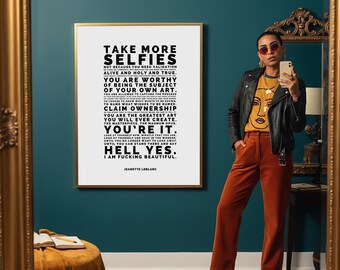 Selfie + Självkärlek Stärkande Konsttryck | Feministisk Daglig Bekräftelse | Självporträtt Citat Dekoration Poster för Konstnärer, Kreatörer, Instagram