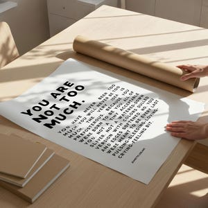 Väggkonsttryck "Du är inte för mycket" | Stärkande minimalistisk typografi och djärv självkärleksdekor | Självförtroendebekräftelse för läkning bild 11