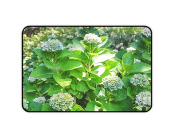 Green Hydrangea Pattern Desk Mat | Floral Office Mouse Pad