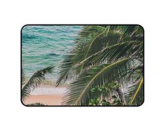 Tropical Palm Beach Desk Mat | Ocean Waves Coastal Mousepad