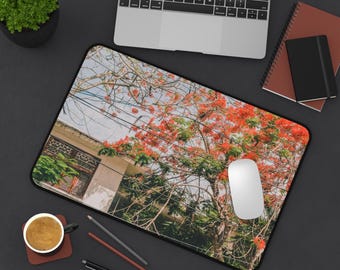 Flame Tree Blossoms Desk Mat | Tropical Flower Photo Mousepad