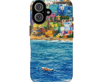 Colorful Coastal Village Tough Case | Beach Ocean Phone Cover