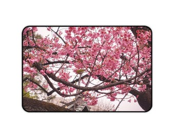Pink Cherry Blossom Tree Desk Mat | Floral Cherry Blossoms Mouse Pad