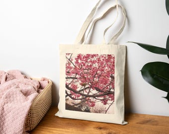 Japan Cherry Blossom Tote Bag | Sakura Floral Canvas Tote