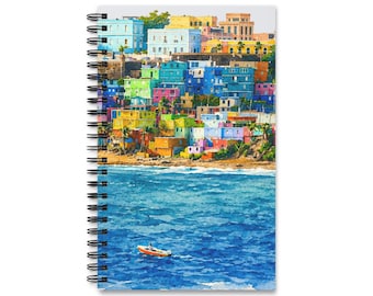 Colorful Coastal Village La Perla San Juan Puerto Rico Spiral Journal | Seaside Notebook