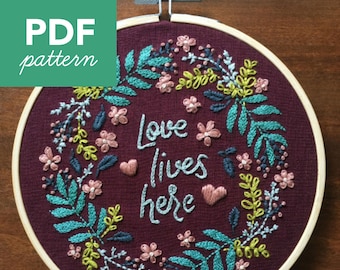 Love. Marriage. Wedding Gift. Floral Botanical Contemporary Hand Embroidery PDF Pattern. Modern Embroidery. Beginner Embroidery Pattern.