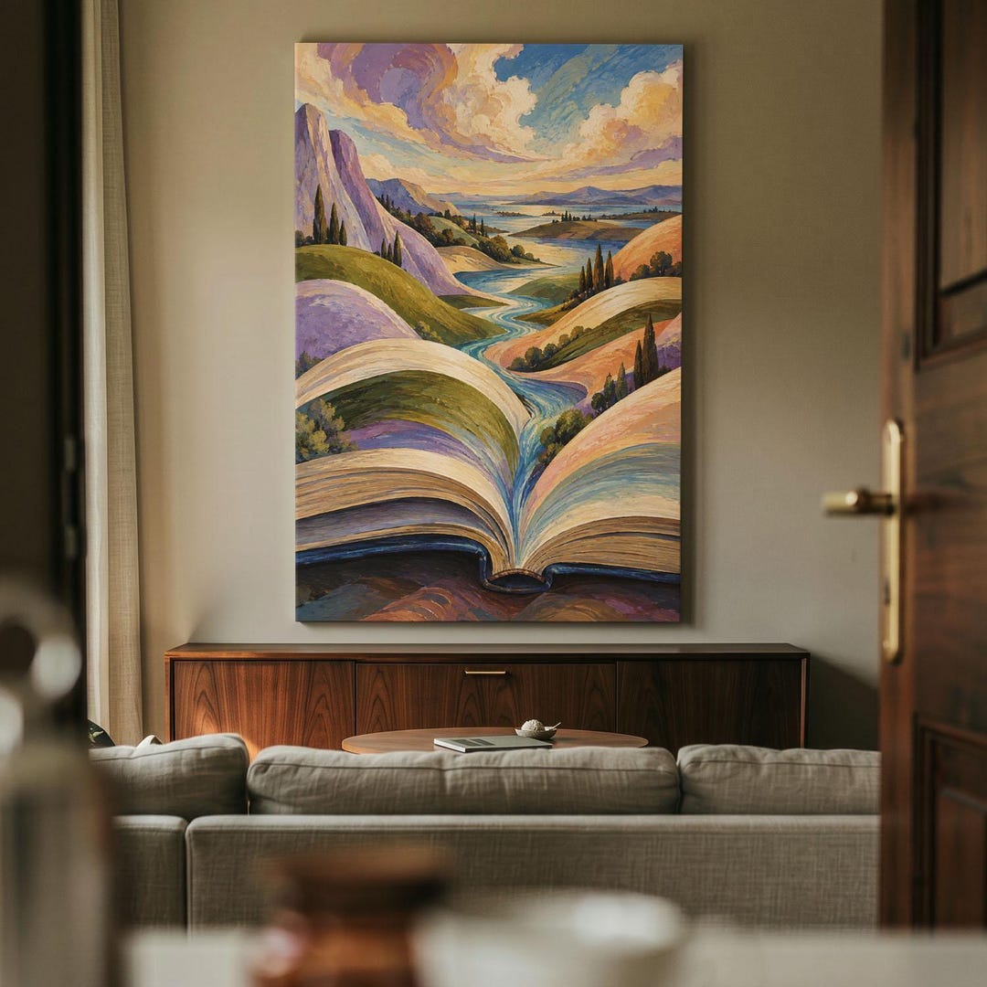 Open Book Landscape Canvas Print, Fantasy Nature Wall Art, Whimsical ...