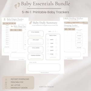 Paquete de registro para bebés | Registro imprimible de alimentación, sueño, pañales y actividades diarias del bebé | Registro para recién nacidos en PDF | Descarga instantánea | A4.