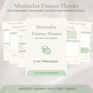 Minimalist Finance Planner Bundle | Printable Budget Planner  | Expense Tracker | Savings Tracker | Bill Organizer | Debt Payoff PDF