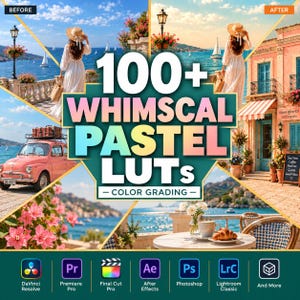 100+ Whimsical Pastel LUTs Pack, Dreamy Video Filters, Soft aesthetic Color Grading, Premiere Pro DaVinci Resolve Final Cut CapCut CUBE