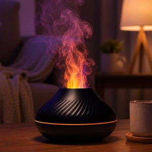 RGB Flame Aroma Diffuser, Vulkan Luftfuktare, Mist Luftfuktare, 7 Färger LED-Ljus