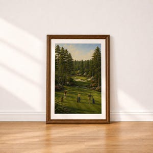 Golf Course Painting Print, Classic Golfers Wall Art, Pine Forest Fairway Poster, Traditional Sports Art, Digital Download
