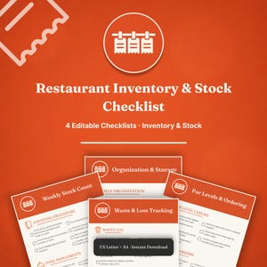 Checkliste für Restaurantinventur | Wöchentlicher Lagerbestand, Mindestbestände, Abfallverfolgung (Digitaler Download)