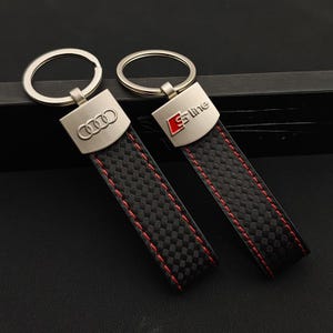 Audi S Line-logotypnyckelring – Nyckelring i premiumläder – S Line-biltillbehör – Present till Audi-entusiast – Nyckelring i prestandastil