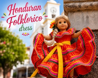 Honduran Typical Folkloric Dance Dress for 18” dolls