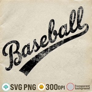 Pode incluir: Um design gráfico preto com a palavra Baseball escrita numa fonte cursiva e desgastada. O texto está inclinado na diagonal, da parte inferior esquerda para a superior direita, com um longo sublinhado a partir da letra l final.