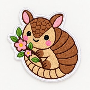 Armadillo Floral Iron-On Patch, Embroidered Animal Applique