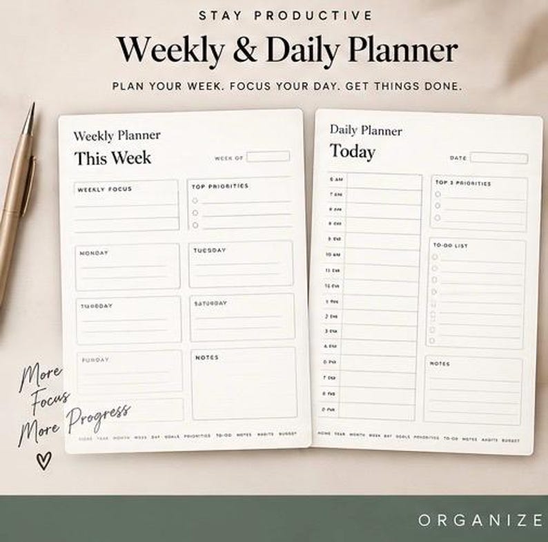 Undated Digital Planner | A4 & US Letter Printable (PDF) - Etsy UK