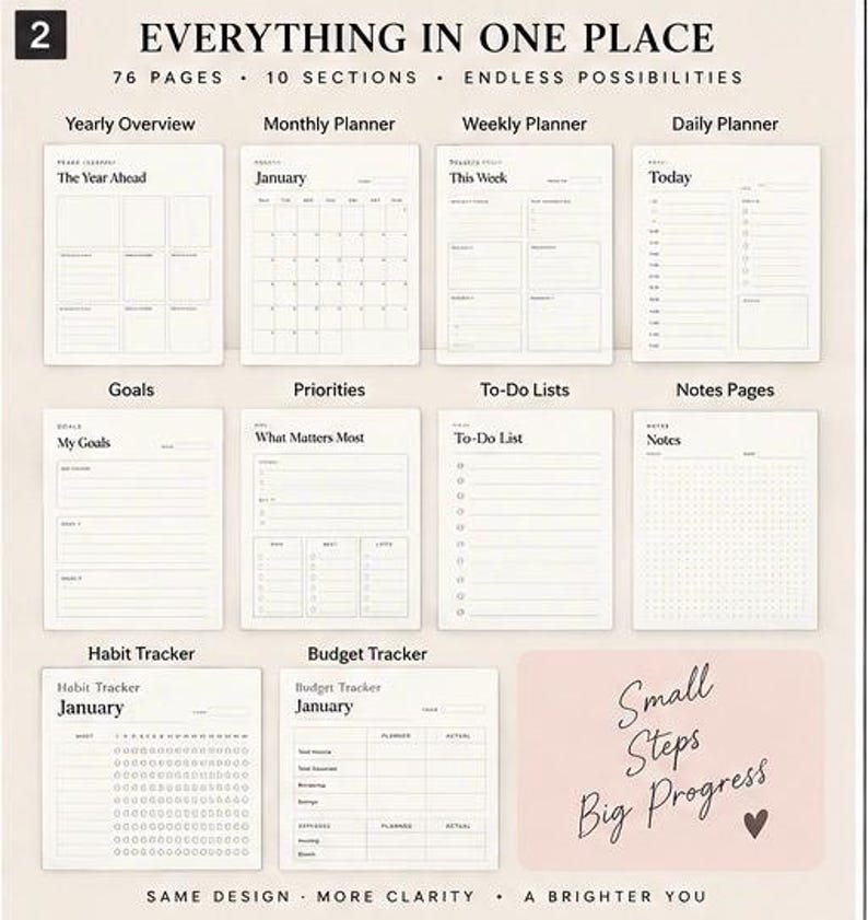 Undated Digital Planner | A4 & US Letter Printable (PDF) - Etsy UK