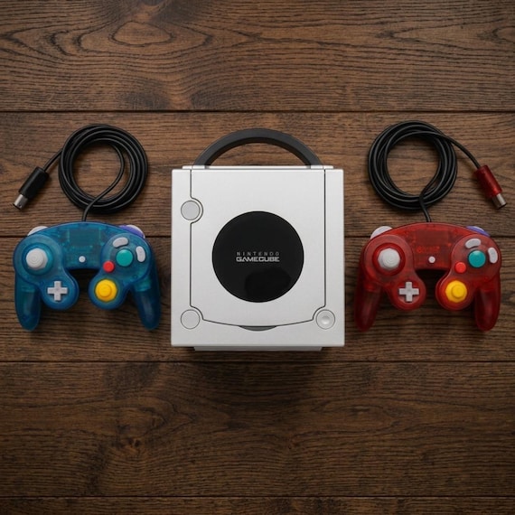 Refurbished GameCube Console Platinium Bundle, Tested Retro Gaming System with 2 Clear Controllers