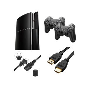 PlayStation 3 Console Original 40GB Black - Refurbished Classic Retro PS3 Fat Model - Bundle with 2 Replacement Controllers & Cables