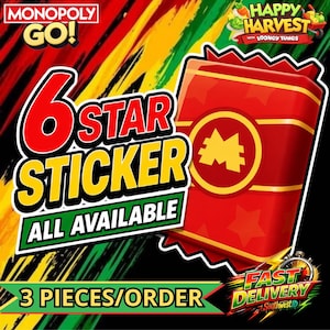 6 STAR STICKERS - Monopoly GO! Happy Harvest Album - 3 Pieces/Order